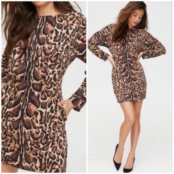 Babaton Samson Long Sleeve Chestnut Black Animal Print Dress - Picture 1 of 16